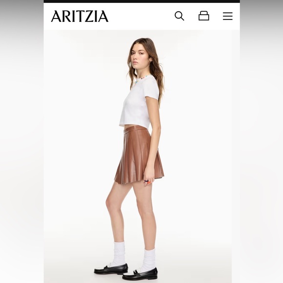 ARITZIA Sunday Best Vegan Leather Olive Mini Skirt size 8 - Picture 4 of 10